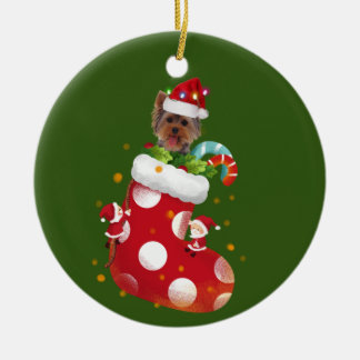 Décoration En Céramique Yorkie Avec Casquette Sock Noël