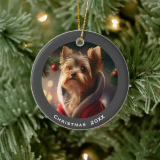 Décoration En Céramique Yorkie Date de Noël ou Ajouter une photo d'animal