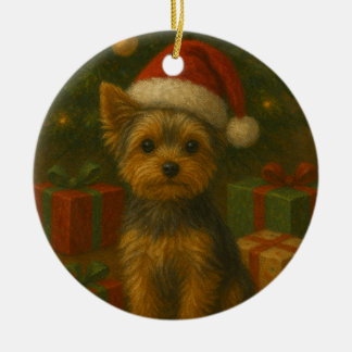 Décoration En Céramique Yorkie de Noël