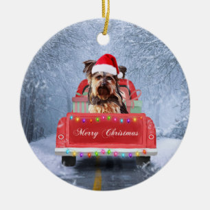 Décoration En Céramique Yorkshire Terrier Dog in Snow sitting in Christmas