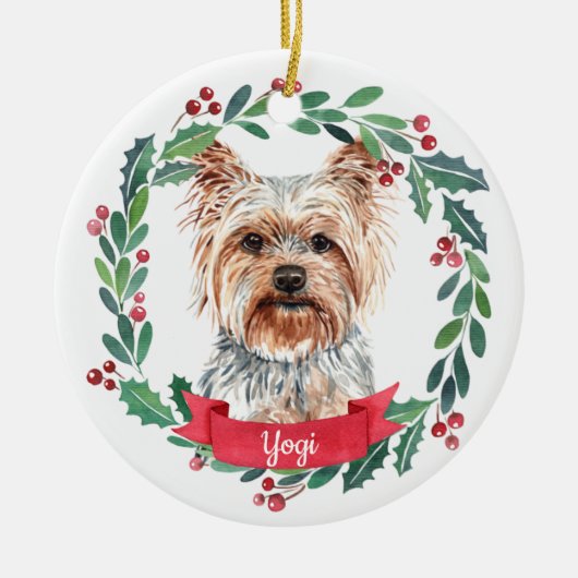 Décoration En Céramique Yorkshire Terrier Noël Elégant Aquarelle Chien (Devant)