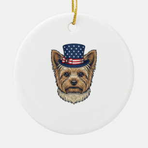 Décoration En Céramique Yorkshire Terrier Patriotique Vintage