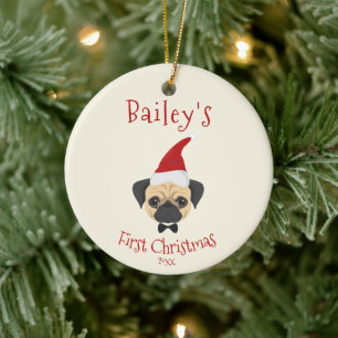 Décoration En Céramique Your Dog's First Christmas - Cute Pug