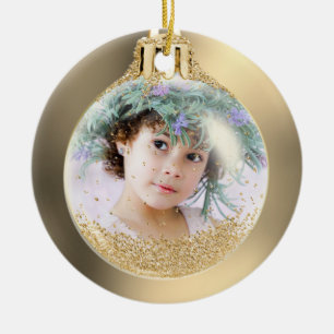 Décoration En Céramique Your Photo into Golden Christmas Ball Custom