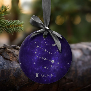 Décoration En Céramique Zodiac Purple Gemini   Horoscope d'astrologie cosm