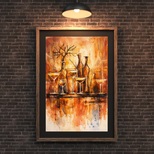 Décoration murale d'art de bar aquarelle rustique