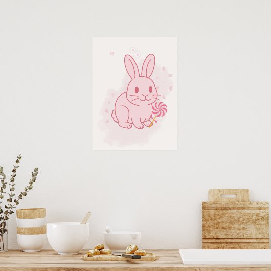 Décoration murale de nursery avec un lapin rose mi (Cuisine)
