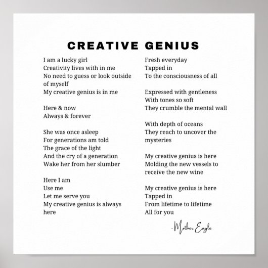 Décoration murale de poème inspirant de génie créa (Devant)