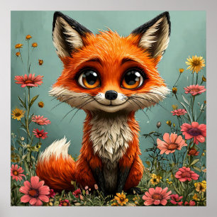 Décoration murale d'un renard de dessin animé mign