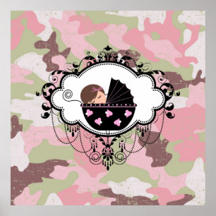 Décoration murale fille bébé camouflage rose
