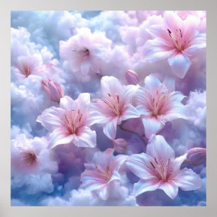 🌸 Décoration murale nuageuse de lys rose - Art fa