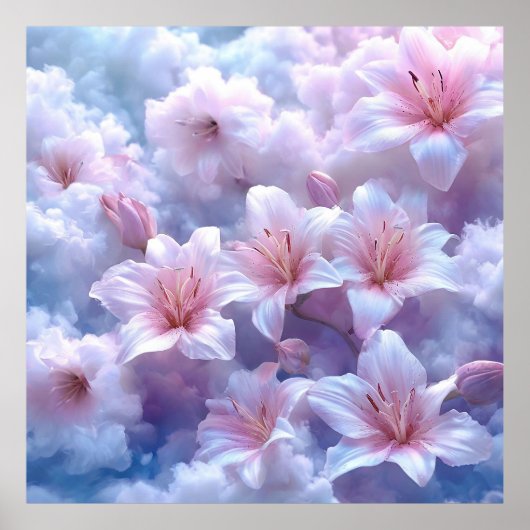 🌸 Décoration murale nuageuse de lys rose - Art fa (Devant)