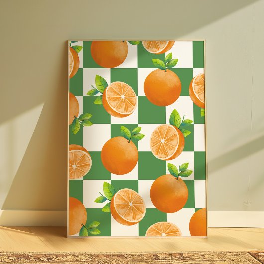 Décoration Murale Orange Damier Fruit Aesthetic