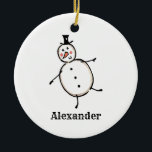 Décoration personnalisée de Noël Snowman<br><div class="desc">Cette décoration personnalisée en céramique de Noël à la penderie dispose d'un mignon bonhomme de neige.</div>