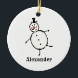Décoration personnalisée de Noël Snowman<br><div class="desc">Cette décoration personnalisée en céramique de Noël à la penderie dispose d'un mignon bonhomme de neige.</div>