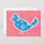 Decorative Bird with Patterns on Pink Background Briefkaart (Voorkant / Achterkant)