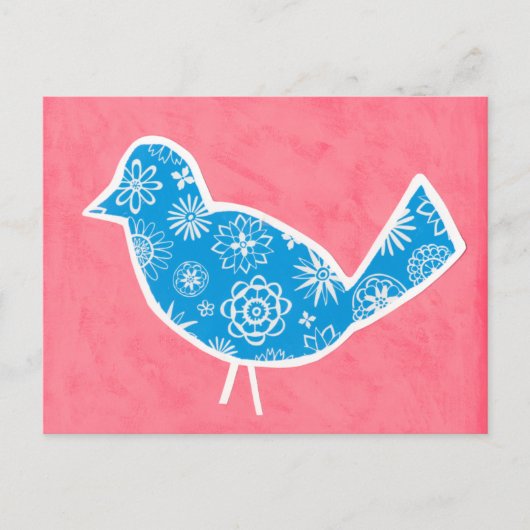 Decorative Bird with Patterns on Pink Background Briefkaart (Voorkant)