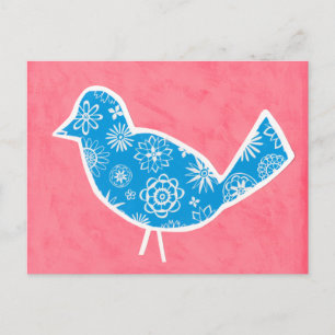 Decorative Bird with Patterns on Pink Background Briefkaart