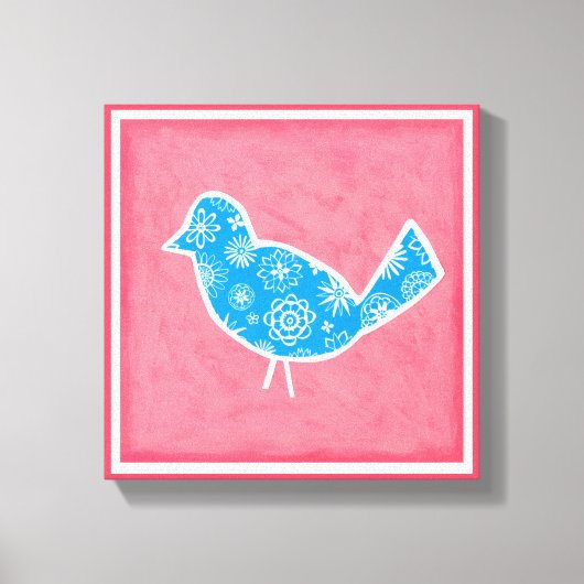 Decorative Bird with Patterns on Pink Background Canvas Afdruk (Voorkant)