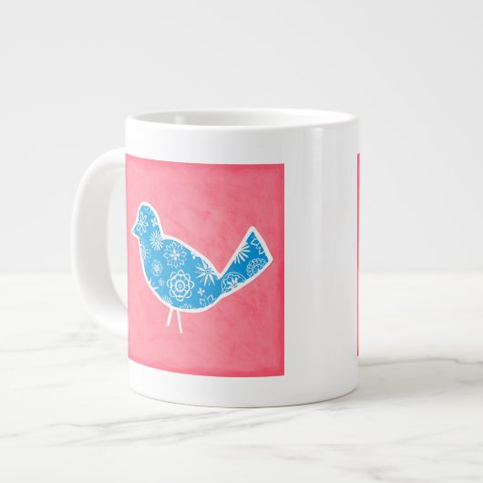 Decorative Bird with Patterns on Pink Background Jumbo Beker (Voorkant links)