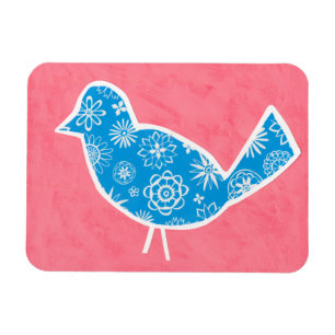 Decorative Bird with Patterns on Pink Background Magneet