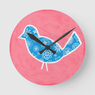 Decorative Bird with Patterns on Pink Background Ronde Klok