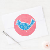 Decorative Bird with Patterns on Pink Background Ronde Sticker (Envelop)