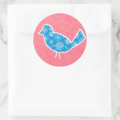 Decorative Bird with Patterns on Pink Background Ronde Sticker (Tas)