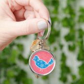 Decorative Bird with Patterns on Pink Background Sleutelhanger (Hand)