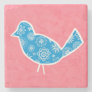 Decorative Bird with Patterns on Pink Background Stenen Onderzetter