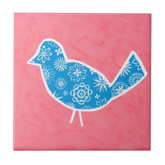 Decorative Bird with Patterns on Pink Background Tegeltje (Voorkant)