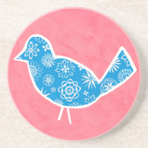 Decorative Bird with Patterns on Pink Background Zandsteen Onderzetter