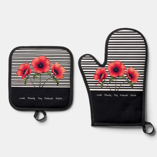 Decorative Black And White Stripe Ovenwant & Pannenlap Set (Voorkant)