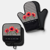 Decorative Black And White Stripe Ovenwant & Pannenlap Set (Voorkant / Achterkant)