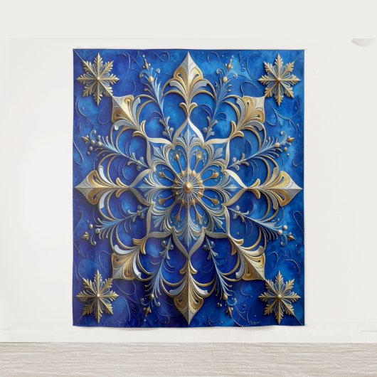Decorative Blue Gold Holiday Backdrop Wandkleed (Voorkant)