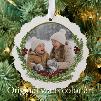 Décorative Carte de Noël avec photo en aquarelle de verdure c