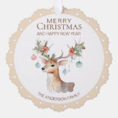 Décorative Carte d'ornement de Noël beige renne floral (Recto)