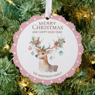 Décorative Carte d'ornement de Noël rose renne floral