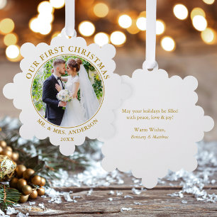 Décorative Carte d'ornement d'or de Noël Couple Photo