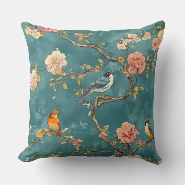 Decorative Chinoiserie Bird Pattern Throw Pillow Kussen (Voorkant)