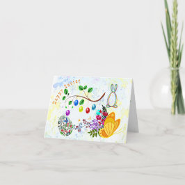 Decorative Eggs Easter Bunny Floral Butterfly Cute Feestdagen Kaart