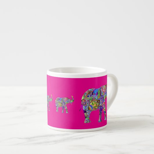Decorative Elephants on Fuchsia Espresso Mug (Devant droit)