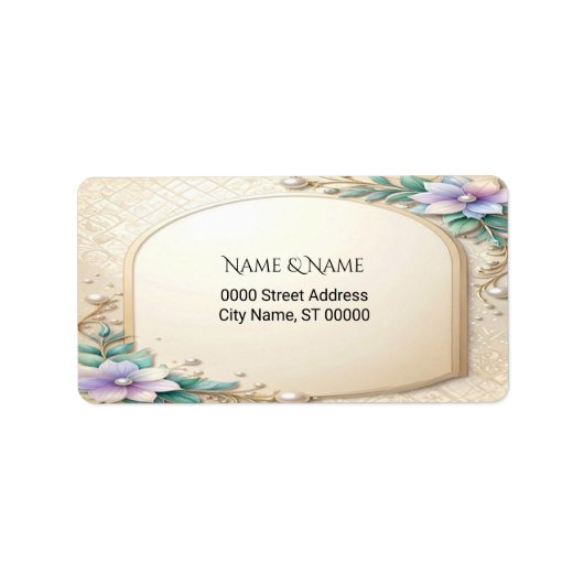 Decorative Floral Frame with Pearls Address Label (Voorkant)