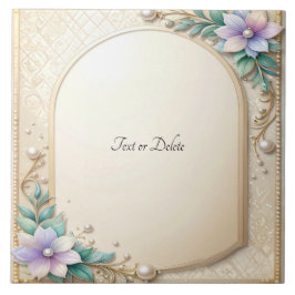 Decorative Floral Frame with Pearls Ceramic Tile Tegeltje