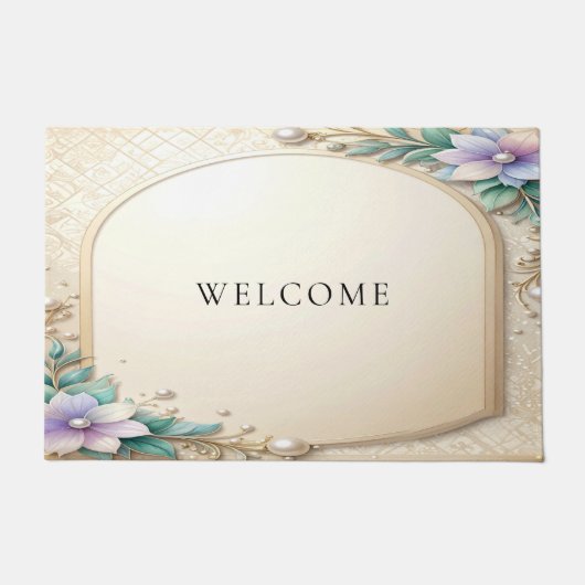 Decorative Floral Frame with Pearls Doormat Deurmat (Voorkant)