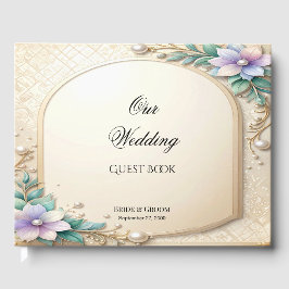 Decorative Floral Frame with Pearls Guest Book Gastenboek