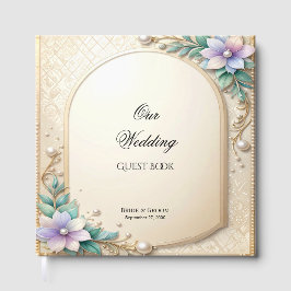 Decorative Floral Frame with Pearls Guest Book Gastenboek