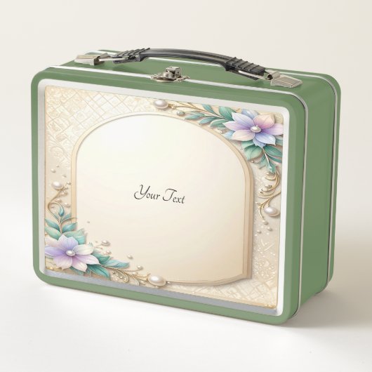 Decorative Floral Frame with Pearls Lunch box (Voorkant)
