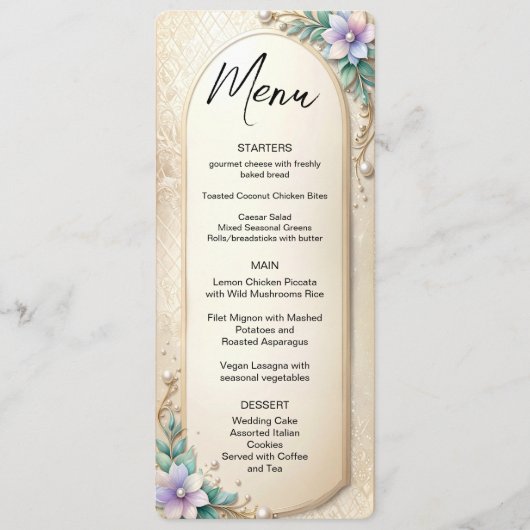 Decorative Floral Frame with Pearls Menu (Devant)