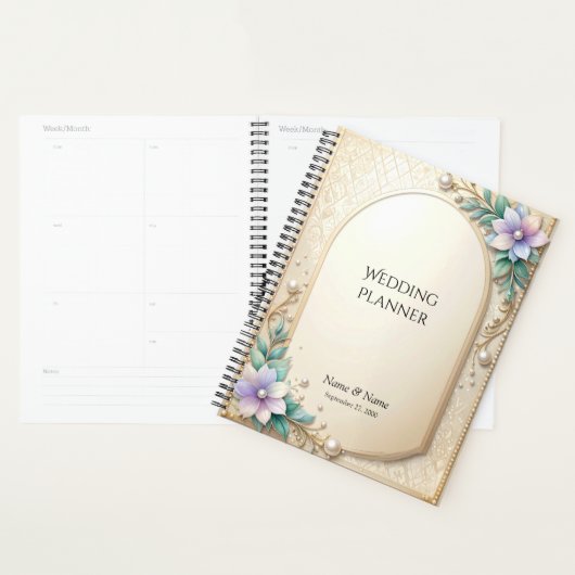 Decorative Floral Frame with Pearls Planner (Devant avec enveloppe)